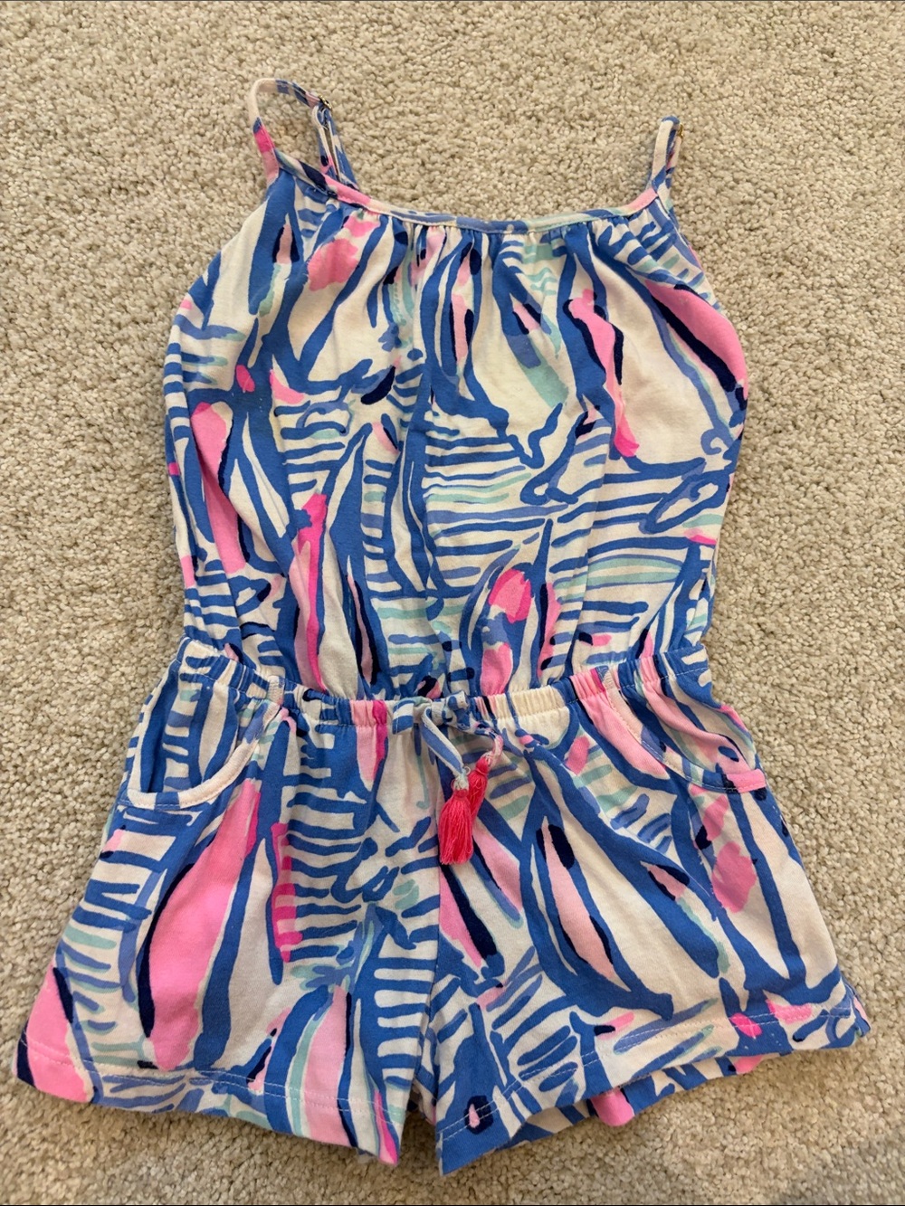 Lilly Pulitzer Blue, Pink & Cream Printed Girls Romper
